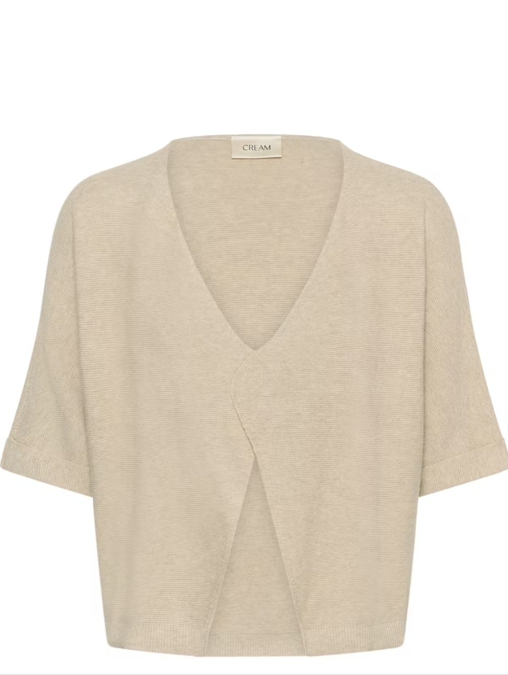 Cream Short Sleeve Knit Cardigan in Beige